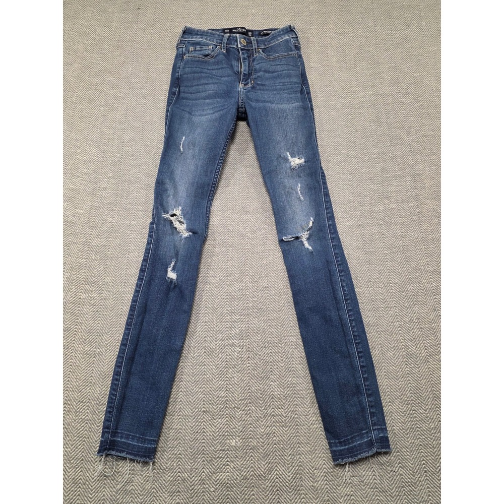 Hollister High Rise Super Skinny Jeans Dark Wash Ripped Distressed Women 23x30